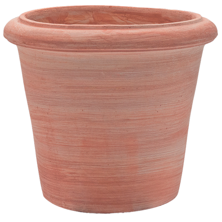Florence Large Terracotta Pot in a studio setting, featuring a wide rim and a natural, kiln-fired terracotta finish. A timeless, handcrafted planter for garden and patio spaces.