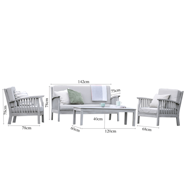 Wooden Garden Table and Chairs - 4 Seater with Cushions - Repton at Gardenesque