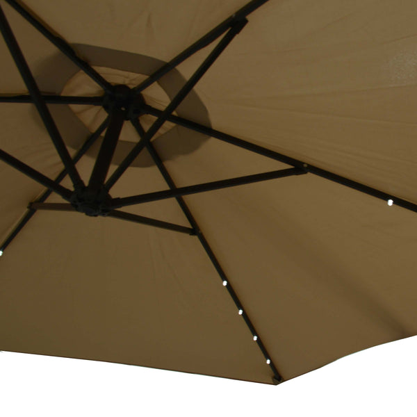 2.85m Taupe Cantilever Garden Parasol with Base & Solar Powered LED Lights available at Gardenesque