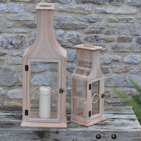 Rattan Garden Wooden Lantern - Set of 2 available at Gardenesque
