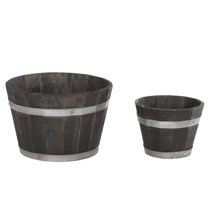 Wooden Whiskey Barrel Planter with Drainage - 2 Sizes - Gardenesque