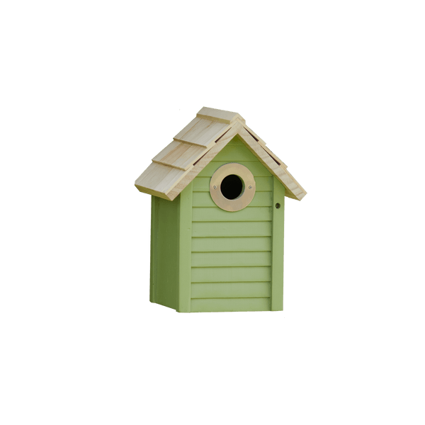 green wooden bird house