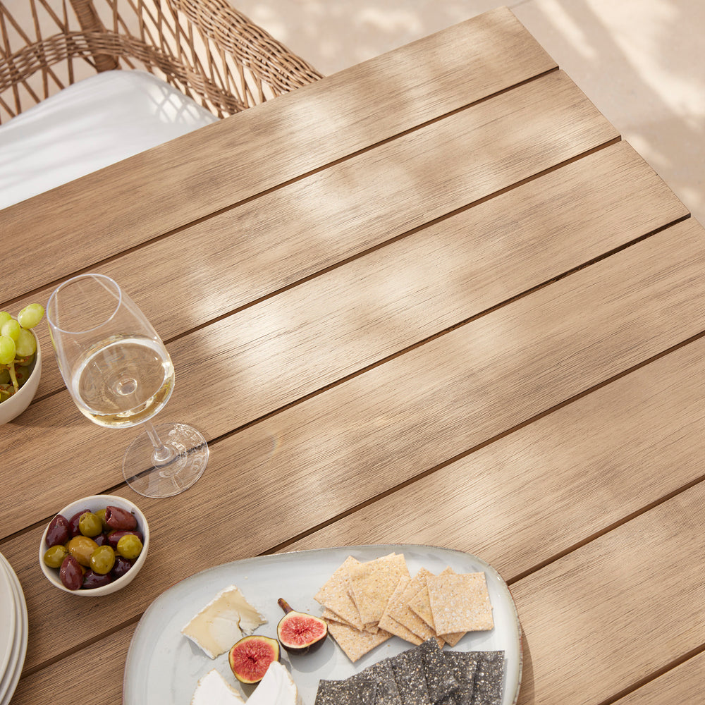 Solid sustainably sourced and hand made acacia wood farmhouse style garden table