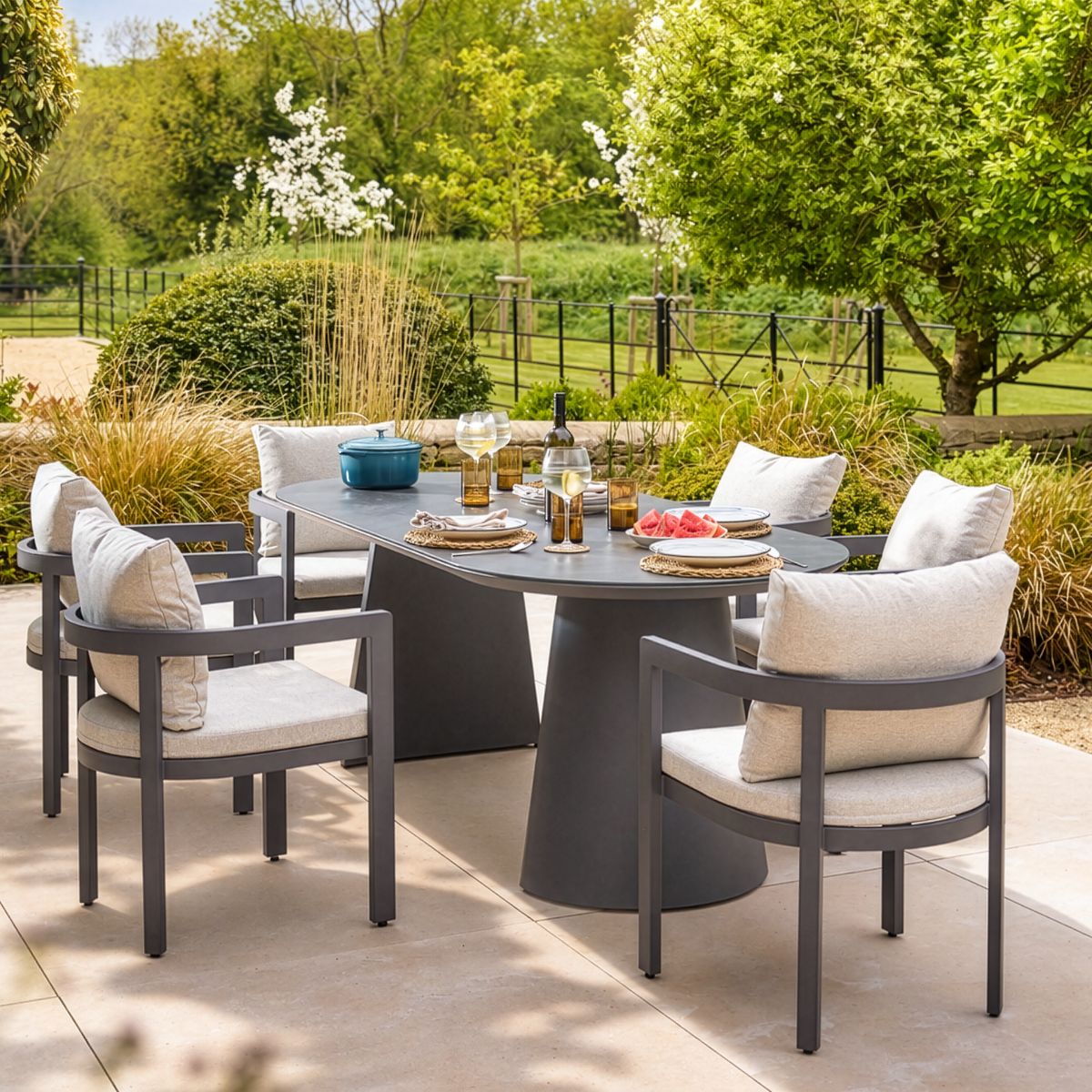 6 Seater Metal Garden Dining Set Anthracite