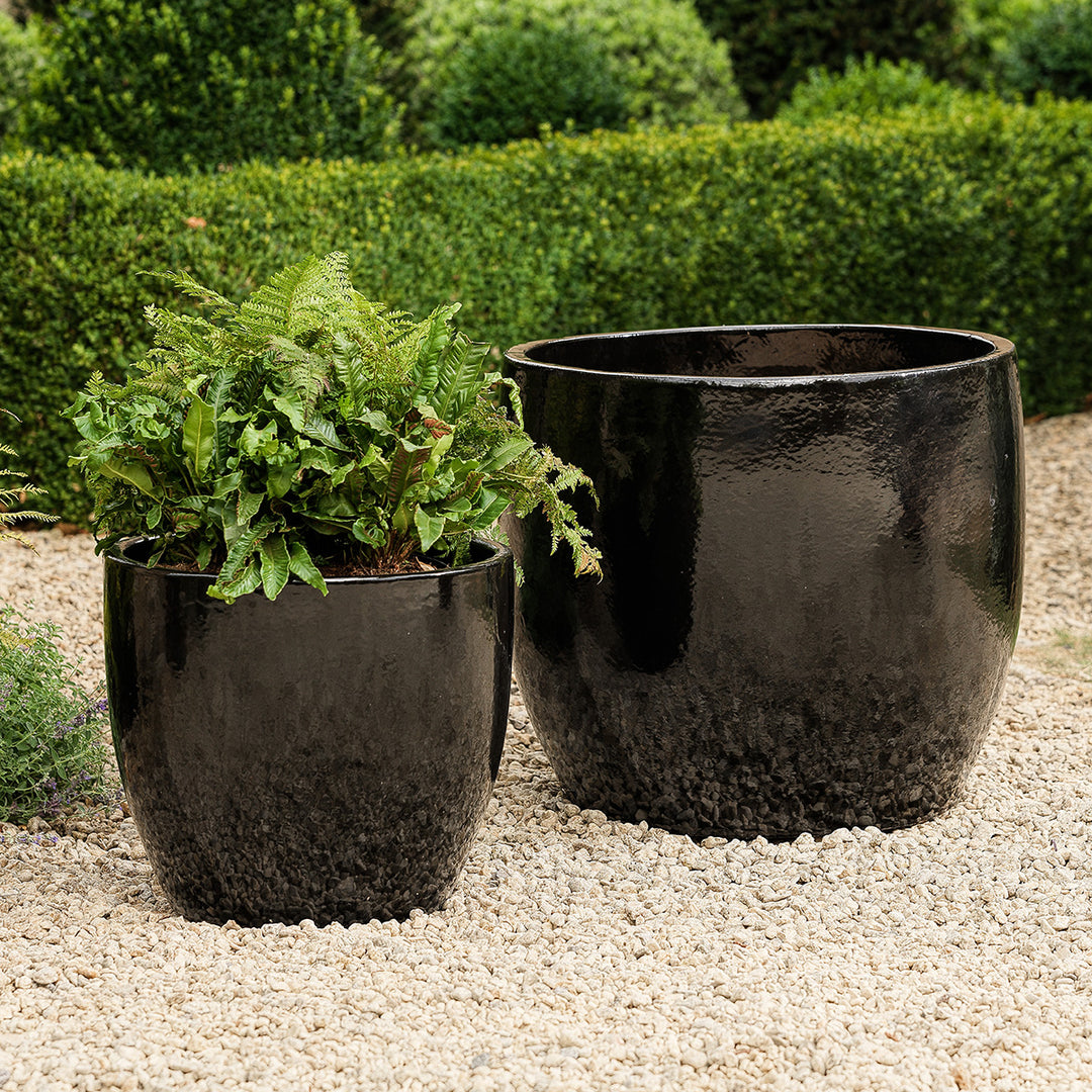 black gloss plant pots Celine large frost-proof glazed garden pot
