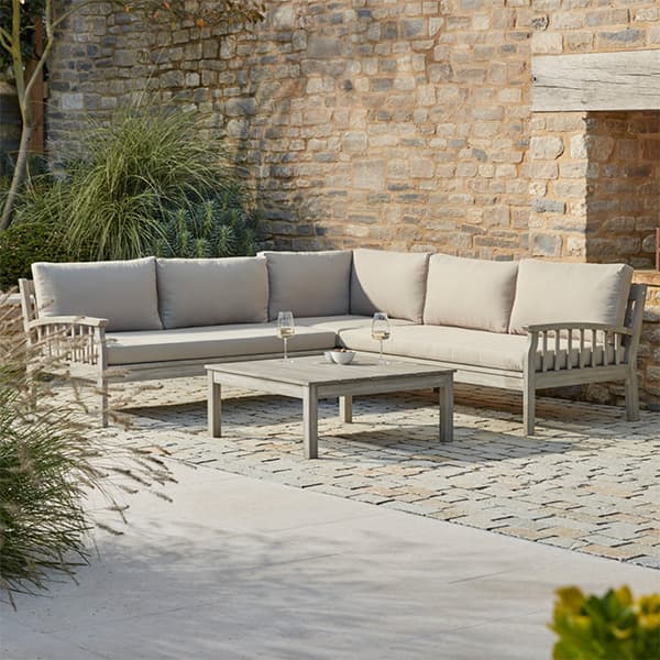 Grey wash wooden garden corner sofa furniture set 