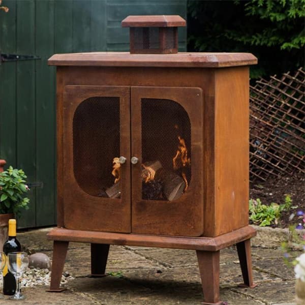 Large rustic steel garden fireplace