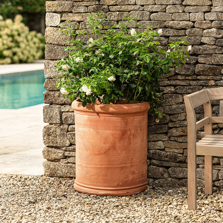 Handmade Loreto round Italian terracotta wall planter with natural patina, ideal for trailing plants