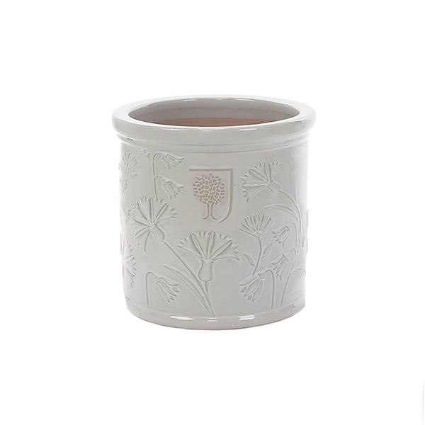 RHS round floral white glazed planter