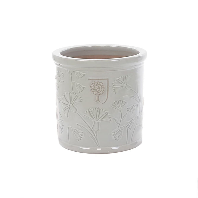 RHS round floral white glazed planter