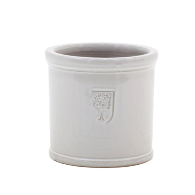 RHS cylinder glazed plant pot white