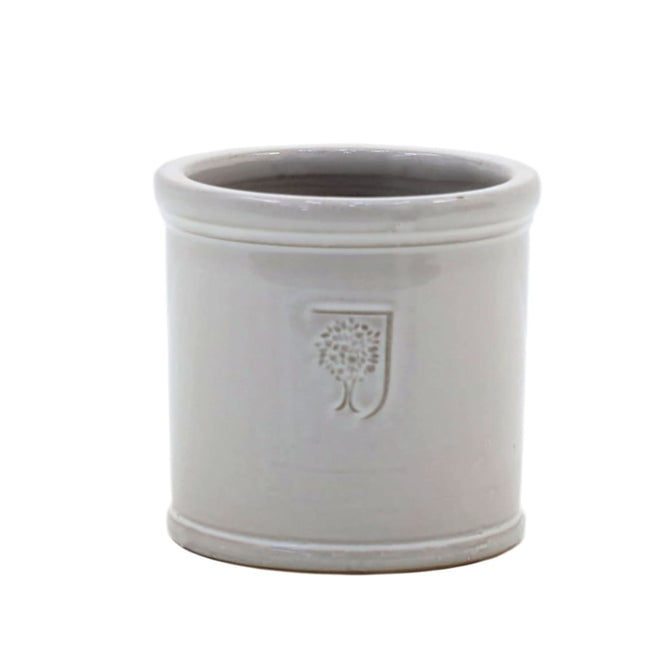 RHS cylinder glazed plant pot grey