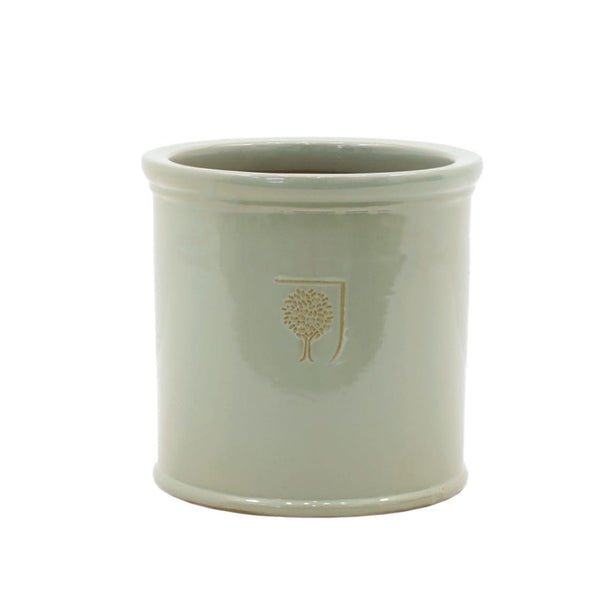 RHS cylinder glazed plant pot green
