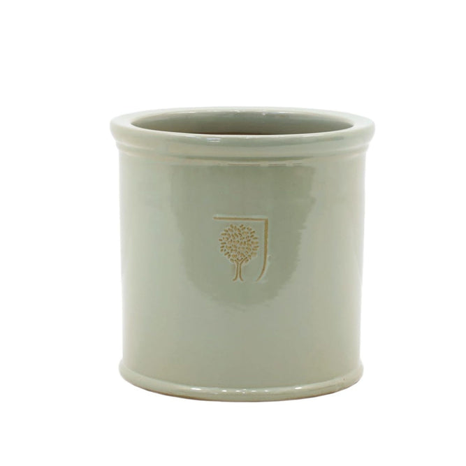 RHS cylinder glazed plant pot green