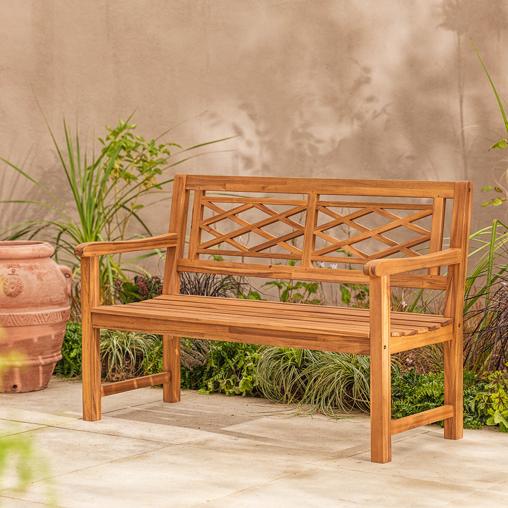 Cross Back Wooden Garden Bench 2 Seater