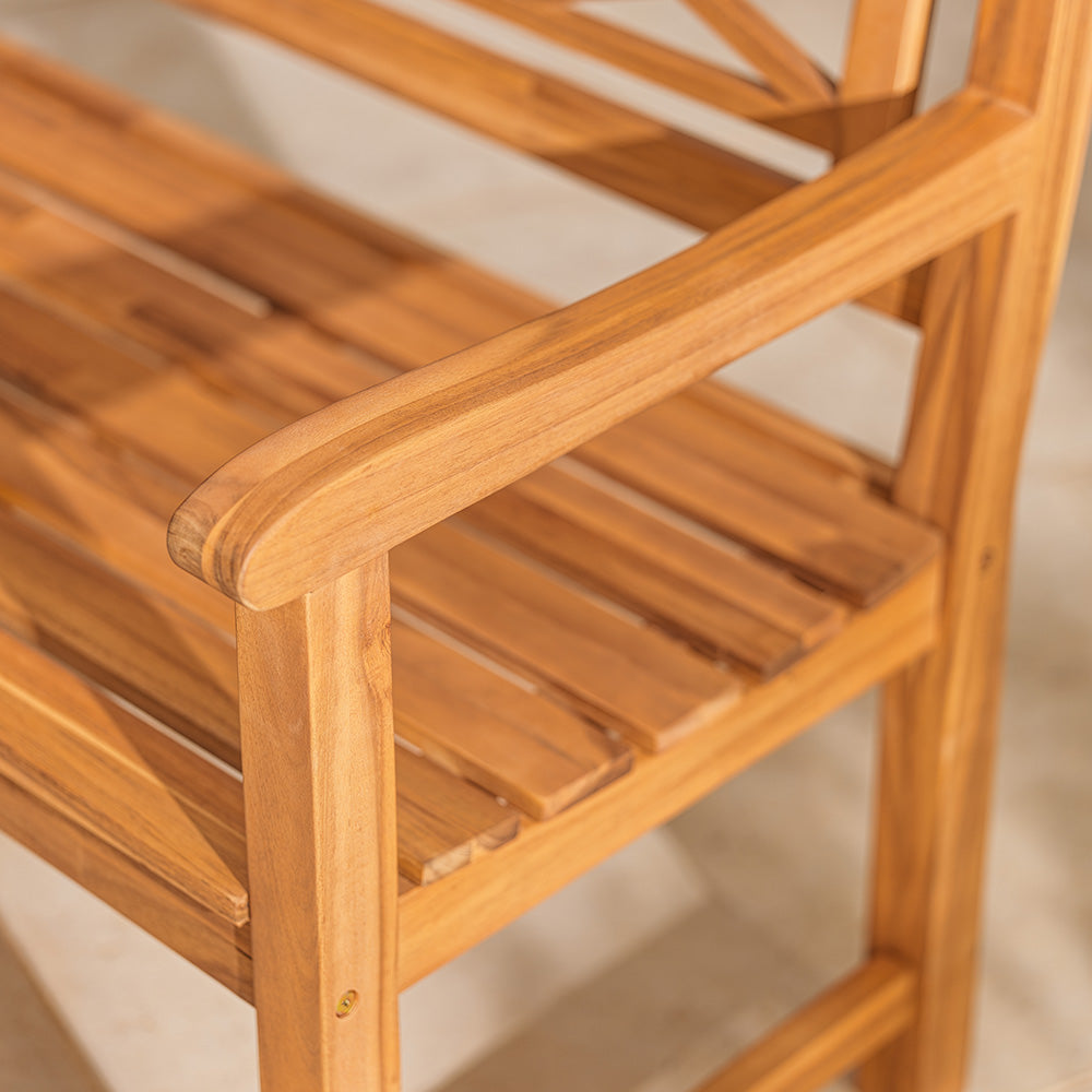 Detail of wooden bench armrest