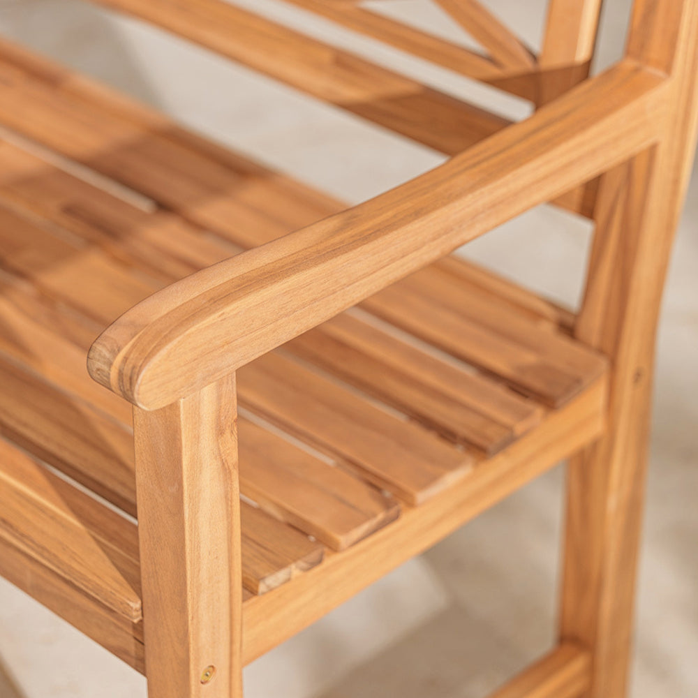 Detail of wooden bench armrest