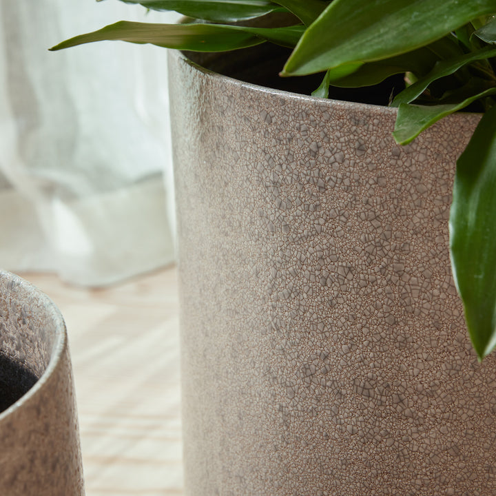 Close-up of the Torres Indoor Plant Pot, showcasing its subtle crackle-glazed finish and handcrafted ceramic texture.