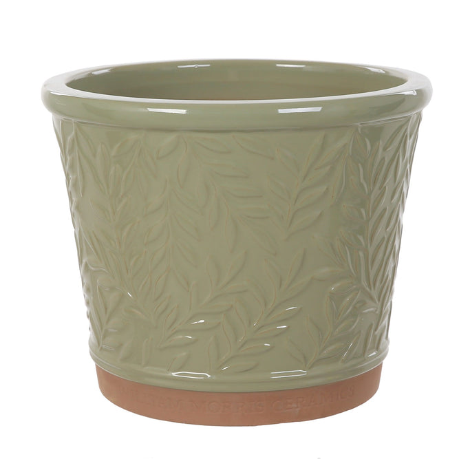 William Morris part glazed planter green