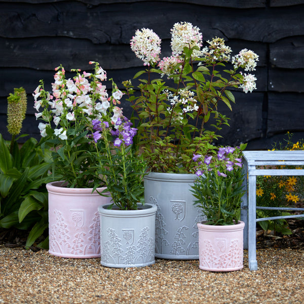 RHS Cylinder | Flora Bluebell Glazed Planter
