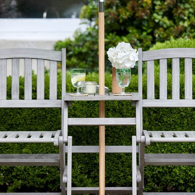 Repton Love Seat Wooden Grey Folding Garden Love Seat Gardenesque