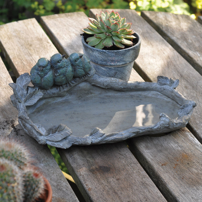 Bird Feeder Dish with Three Cuddling Birds