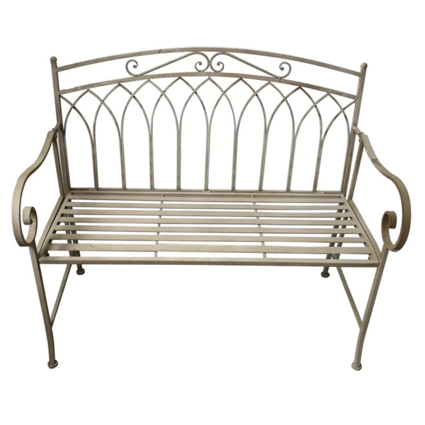 2 Seater Ornate Metal Garden Bench - Sand at Gardenesque