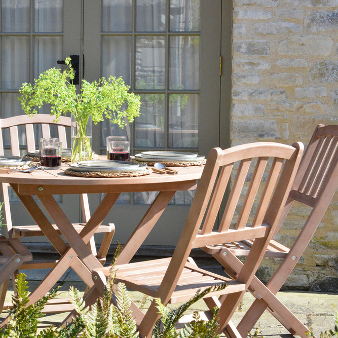 Repton Teak Bistro Set 4 Seater Wooden Table and Chairs Set Gardenesque