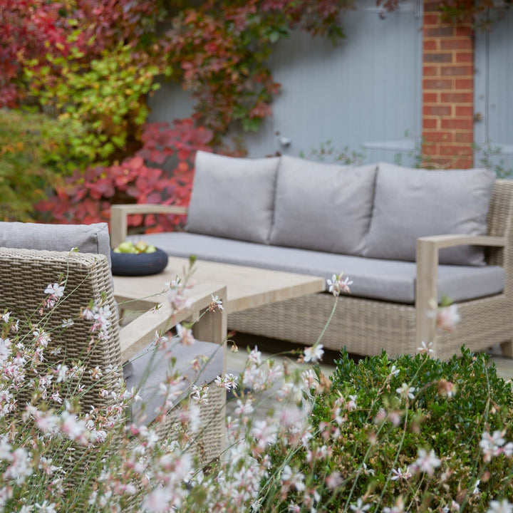 Sherwood 5-Seater Garden Sofa Set arranged in a contemporary outdoor space, designed for both relaxing and social gatherings.