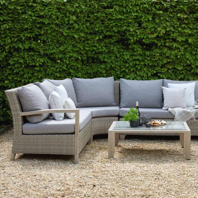 6 Seater Wood Effect Aluminium Garden Corner Sofa with Coffee Table - Sherwood at Gardenesque