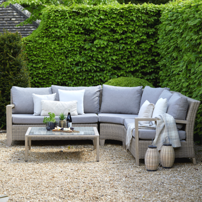 6 Seater Wood Effect Aluminium Garden Corner Sofa with Coffee Table - Sherwood at Gardenesque