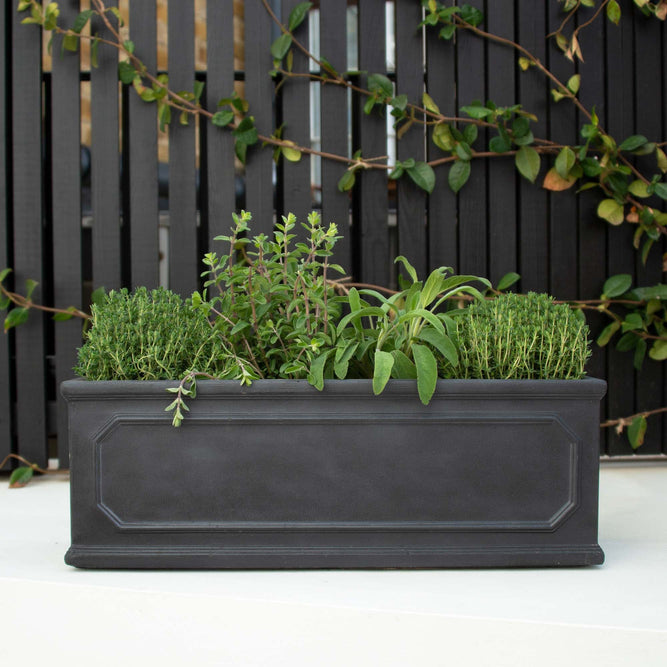 Charcoal Grey Garden Trough Planter – Lightweight Faux-Lead  Gardenesque