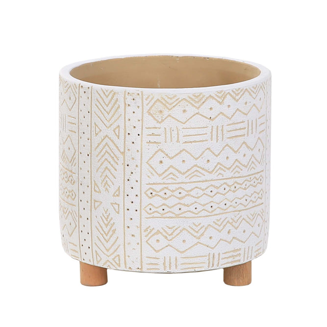 Aztec White Indoor Ceramic Plant Pot with Wooden Feet available at gardenesque