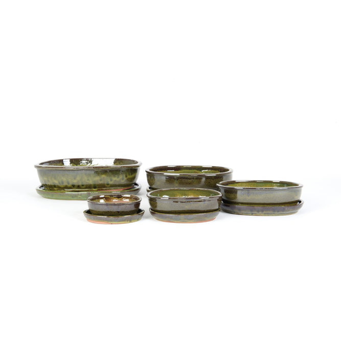 Vokura Oval Bonsai Plant Pot & Saucer Set - 5 Sizes - Gardenesque