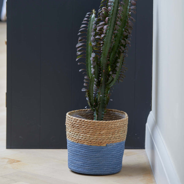 Blue Indoor Woven Basket Plant Pot - 4 Sizes available at Gardenesque