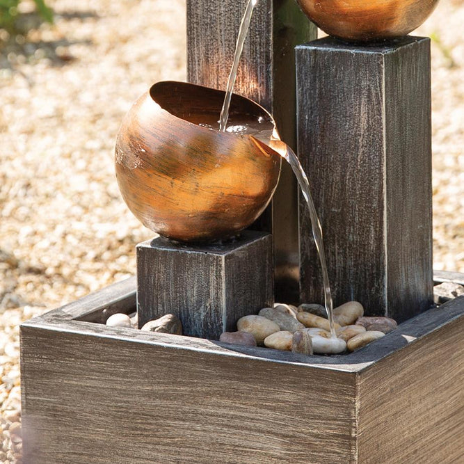 3 Tier Copper Bowl Water Feature with LED Lights at Gardenesque