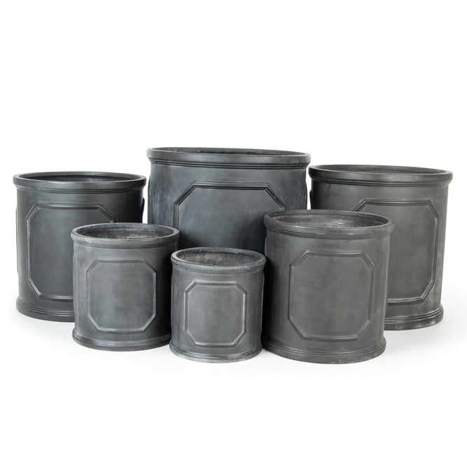 Charcoal Grey Plant Pots Outdoor - Lightweight Faux-Lead Cylinders - 6 Sizes - Gardenesque