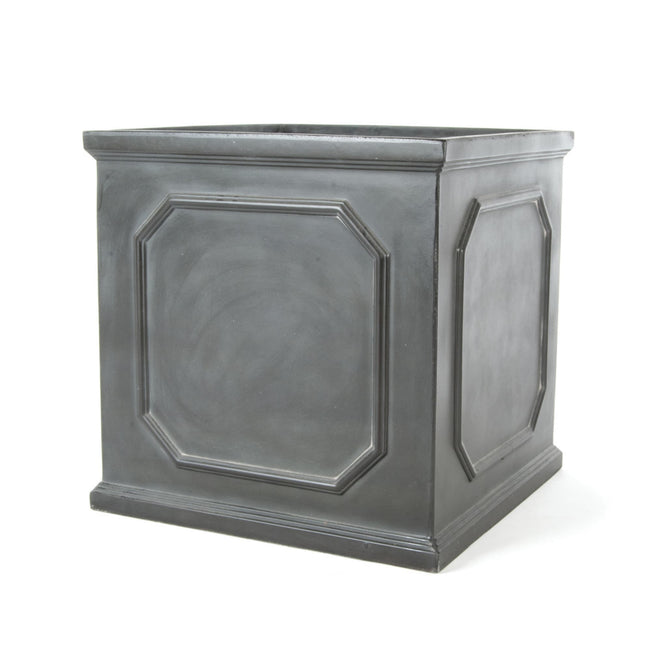 Charcoal Grey Plant Pots Outdoor – Lightweight Faux-Lead Square - 45cm at Gardenesque