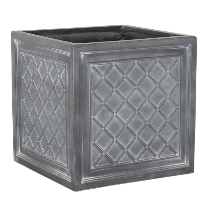 Charcoal Grey Plant Pots Outdoor - Lightweight Lattice Faux-Lead Squares - 4 Sizes at Gardenesque