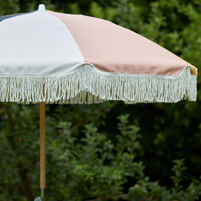 Colourful Fringed Garden Parasol with Metal Parasol Base