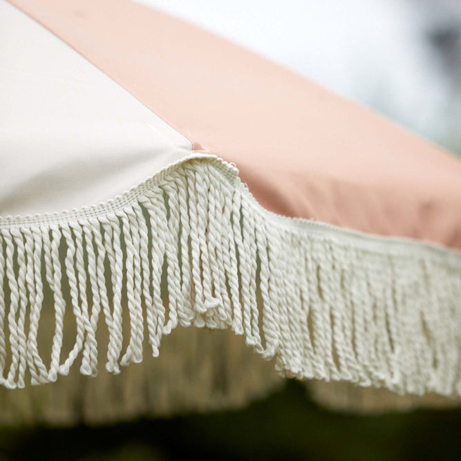 Colourful Fringed Garden Parasol with Metal Parasol Base