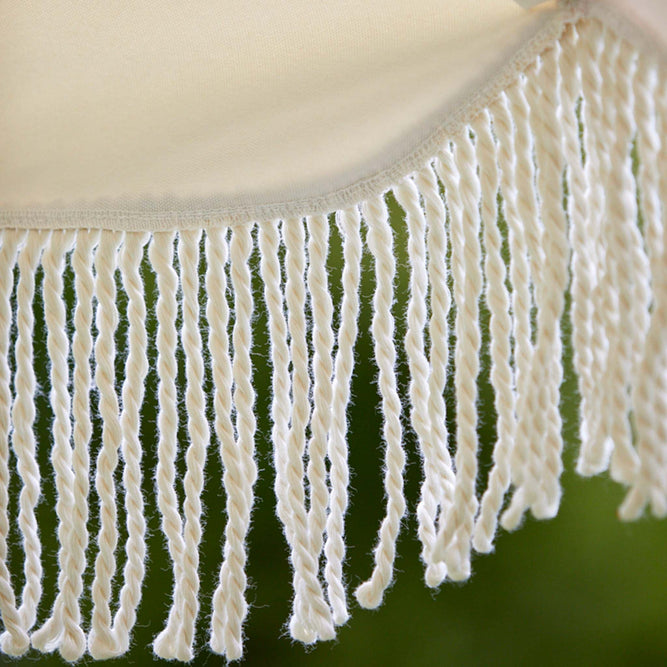 Cream Plain Fringed Garden Parasol with Metal Parasol Base