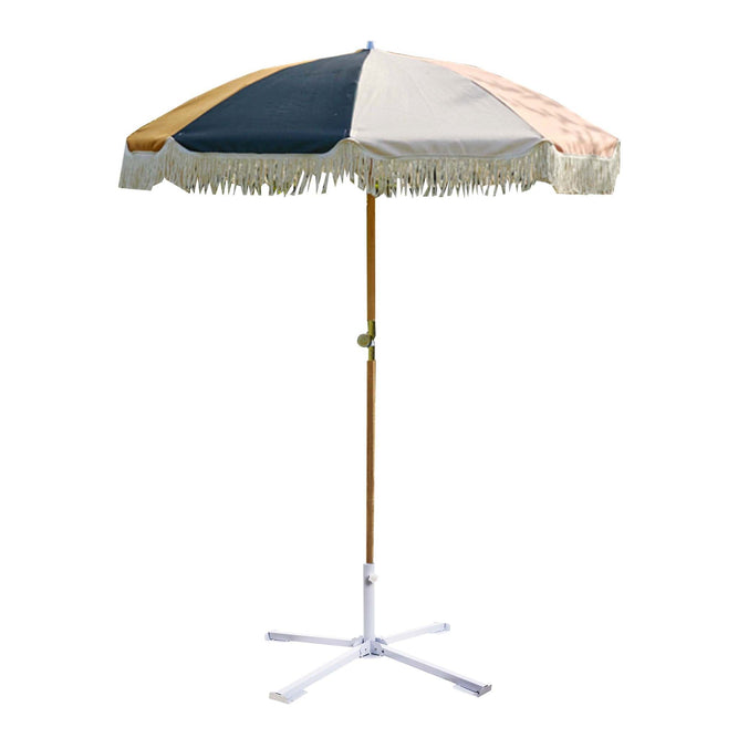 Colourful Fringed Garden Parasol with Metal Parasol Base