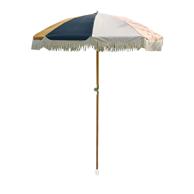 Colourful Fringed Garden Parasol with Metal Parasol Base
