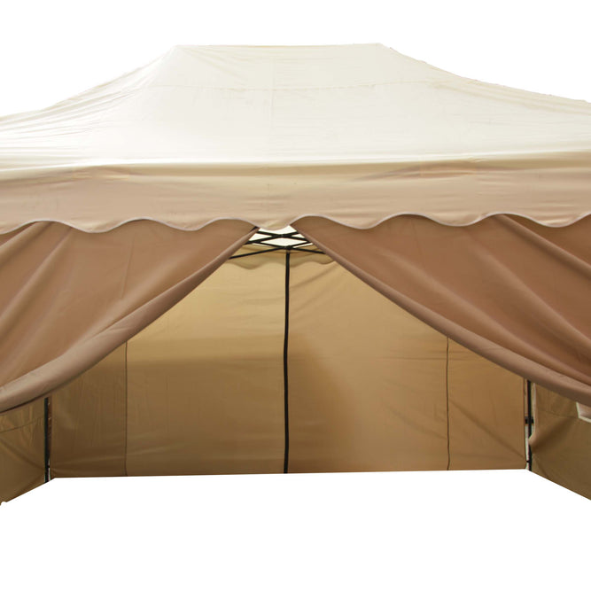 3m x 4.5m Heavy Duty Permanent Gazebo Tent with Sides and Retractable Roof in Taupe and Cream available at Gardenesque