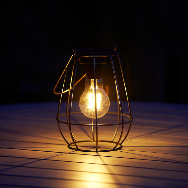 Edison Copper Cage LED Solar Lantern 2 Lumens available at gardenesque.com