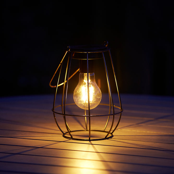 Edison Copper Cage LED Solar Lantern 2 Lumens available at gardenesque.com