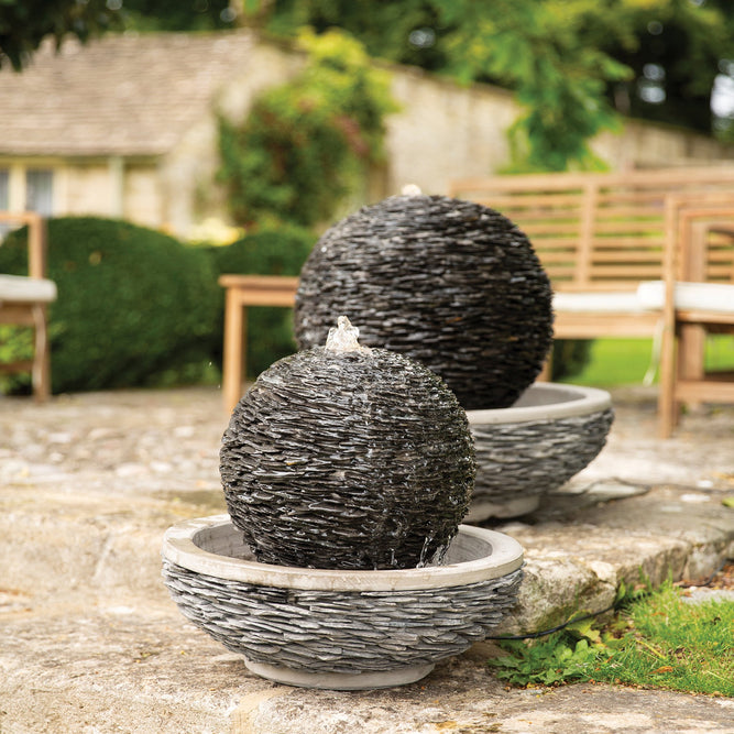  Globe Slate Water Feature with LED Light - Gardenesque