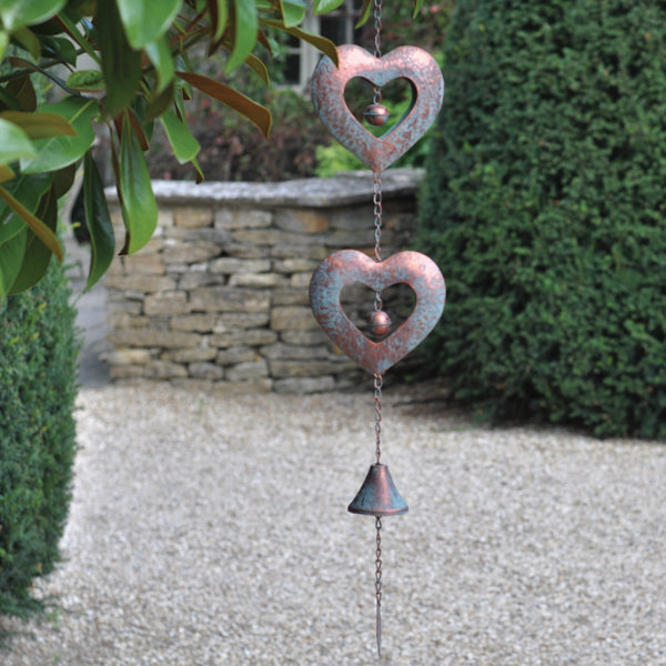 Heart Wind Chimes Garden Mobile Rain Chain Copper