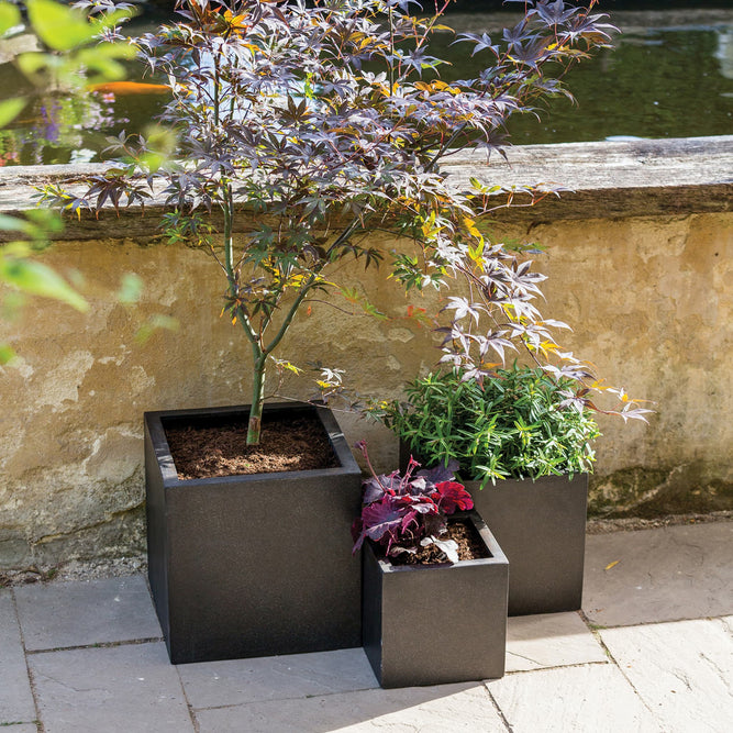 Ida Black Square Garden Plant Pot at Gardenesque